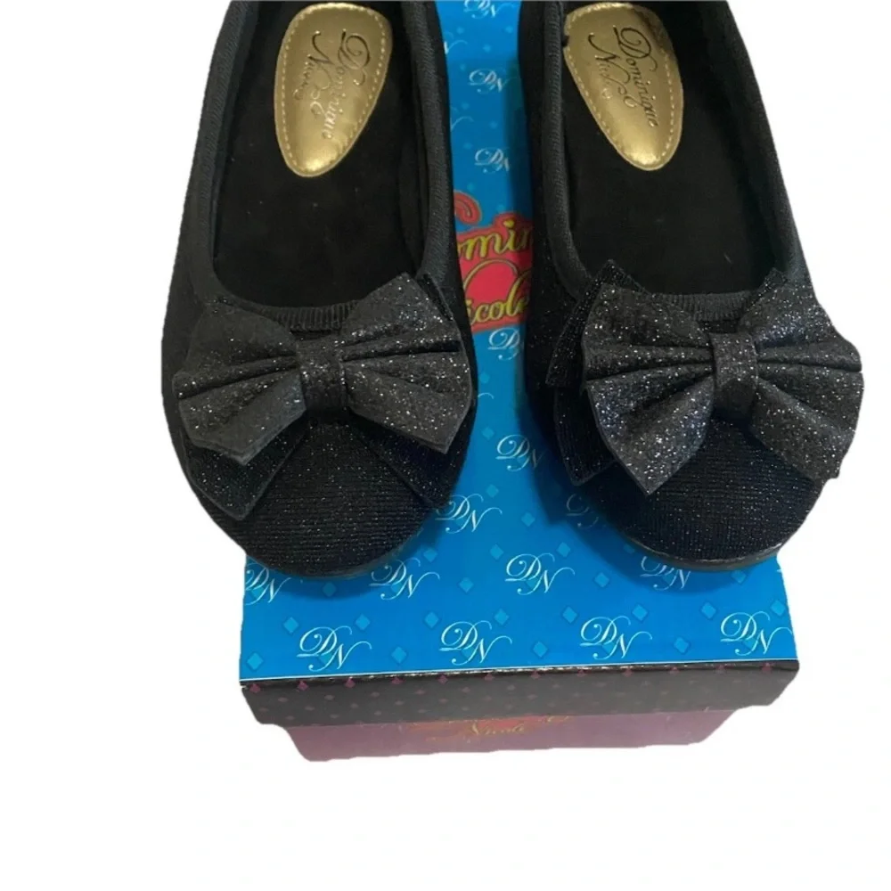 Dominique Nicole Size 11 Black Sparkly Bow Ballet Girls Flats Shoe Brand New NWT